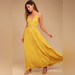 Lulu’s This Is Love Lace Dress in Mustard, Size L